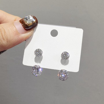 韓版時尚精致小巧金屬編織水鉆銀針兩用耳釘 網紅氣質閃閃耳墜飾1入