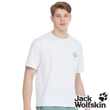 【Jack Wolfskin 飛狼 】男 涼感圓領排汗衣 挺版寬鬆 等高線狼爪印花『白』