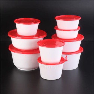 加厚一次性餐盒乳白色紅蓋湯面碗便當飯盒粥桶外賣塑料圓形打包盒