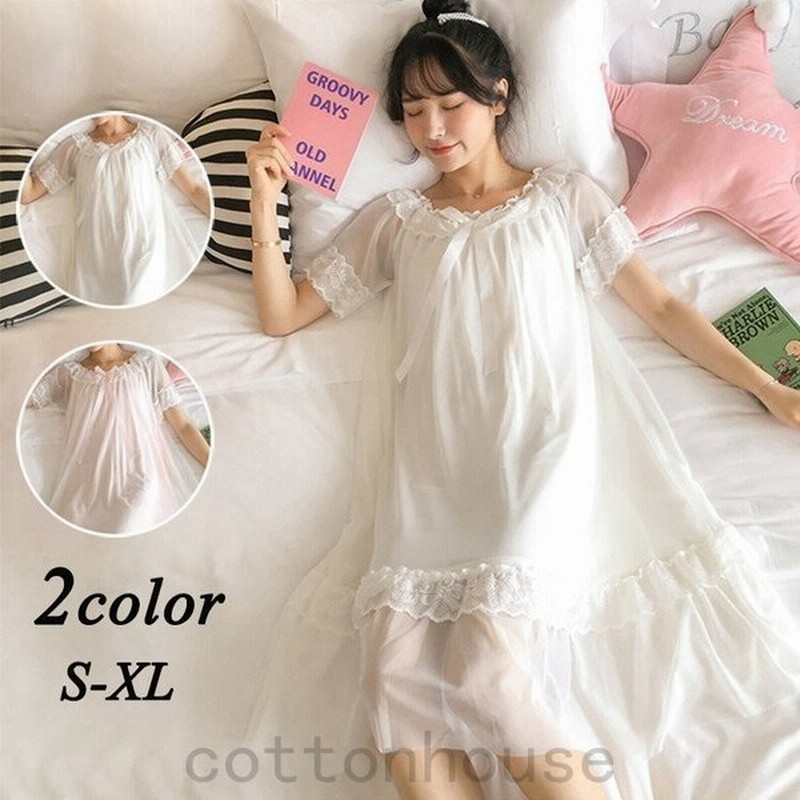 パジャマルームウェア綿レディース夏部屋着ランジェリーネグリジェ寝巻きレース薄手ワンピースタイプおしゃれナイトウェア可愛い寝巻きゆったり 通販 Lineポイント最大get Lineショッピング