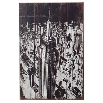 OPUS LOFT 純真年代 仿舊木板畫 無框畫 掛畫擺飾 A36008-2  60 x 30cm  美國帝國大廈 黑色 + 白色
