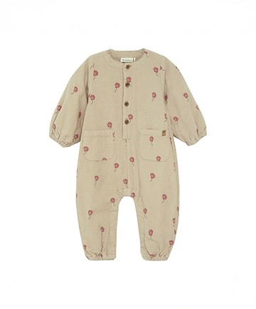 花朵褐色燈芯絨長袖連身兔裝80cm