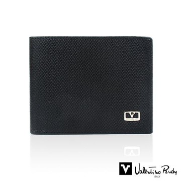 【Valention Rudy】范倫鐵諾  壓花紋 8卡上翻 2窗格 皮夾/男夾/短夾(黑色)