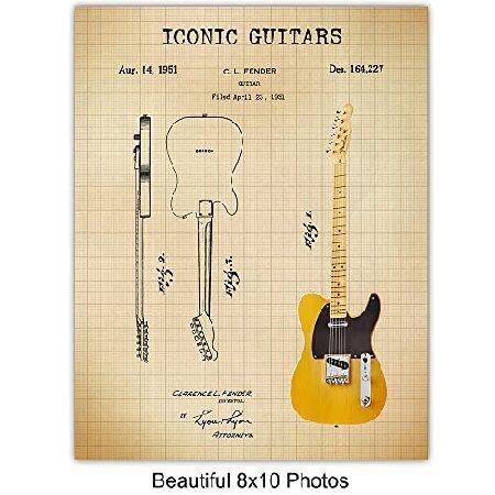 Famous Guitars Patent Print Set Vintage Gift for Musician, Guitar Player Wall Art Poster Set, Home Decor for Bedroom, Living Room 8x10並行輸入