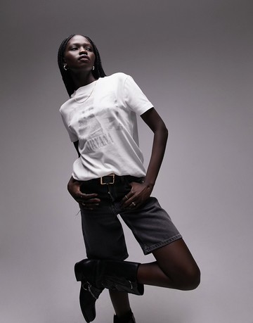 Topshop license graphic Nirvana mono boxy tee in white