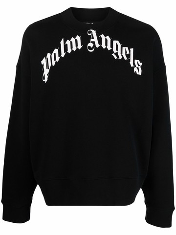 Palm Angels - logo-print long-sleeve sweatshirt - men - Cotton/Polyester - XS - Black