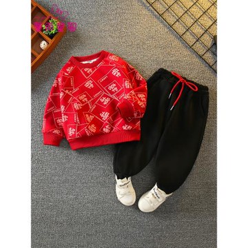 新中式男童拜年服國風加絨套裝兒童元旦表演出服寶寶唐裝周歲禮服