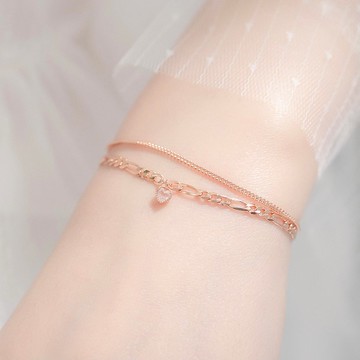 粉晶925純銀愛心蛋糕雙層手鍊