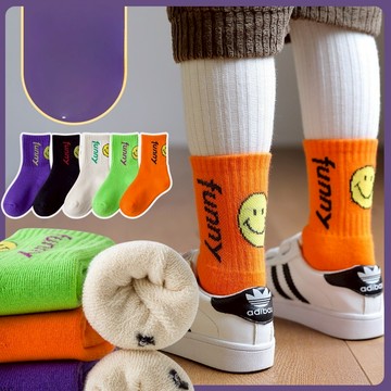 【5入一包】童襪 可愛襪子 笑臉襪 字母襪 童趣襪 塗鴉襪 兒童襪 撞色襪 毛圈襪 中筒襪 台灣出貨 台灣賣家