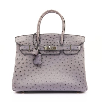 HERMES 愛馬仕 Birkin 30 鴕鳥皮 柏金包 鴕鳥灰 銀扣 □H刻 手提包 【二手名牌BRAND OFF】