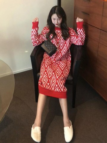 毛衣加裙子洋裝    初秋溫柔風韓版寬鬆套頭針織衫中長款過膝毛衣裙女秋冬潮 瑪麗蘇