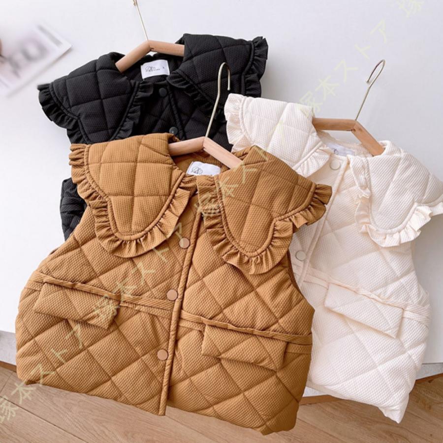 ダウンベスト キッズ ベスト 綿 前開き 厚手 防寒 中綿ベスト 子供服 ノースリーブ 春秋冬 ベビー服 子供服 可愛い フリル ダウンジャケット  アウター コート | LINEショッピング