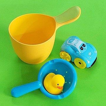 熱賣中兒童戲水瓢勺子加厚塑料洗頭杯嬰幼兒洗澡浴室游水小黃鴨玩具套裝
