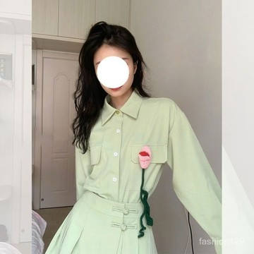 ⭐限量特賣⭐法式綠色小香學院風襯衫兩件套裝裙子女春季小個子茶係穿搭一整套