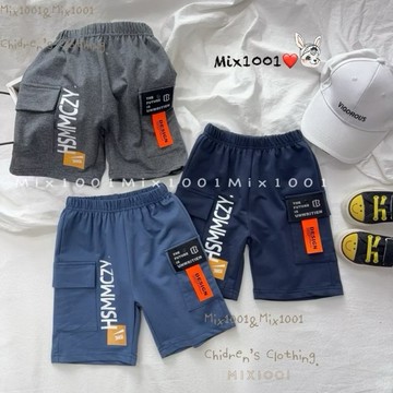 🌈✨mix1001 搶眼潮流布標造型棉褲✨兒童側邊大口袋字母印棉褲7-25