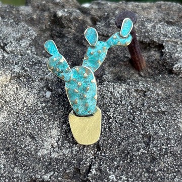 【Misty Dots 】MDBE12 仙人掌盆栽胸針/ 黃銅/ 手工禮物