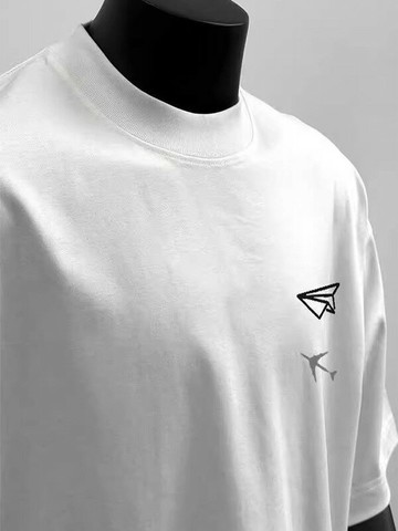 特大碼300斤潮牌小眾簡約紙飛機印花短袖t恤男士夏季百搭寬松體恤