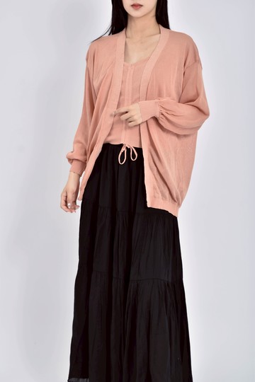 (S) banyan tree質感針織兩件式橘色長袖上衣