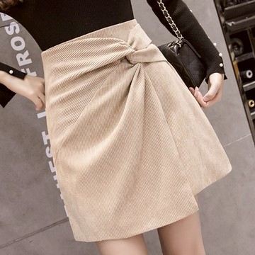 不規則a字短裙女秋冬半身裙新款百搭燈芯絨包臀裙防走光半裙1入