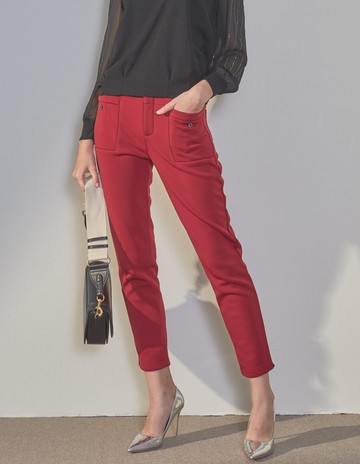 ★【喜芝梅】花瓣釦作摺口袋修身長褲(三色；M-3L) 223980512