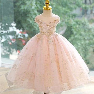 粉色女童鋼琴演奏禮服公主裙蓬蓬紗走秀花童主持人兒童生日演出服