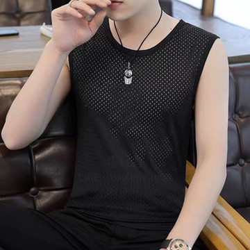 背心男冰絲網眼寬鬆加肥加大碼薄款速干運動透氣打底衫無袖t恤夏【步行者戶外生活館】