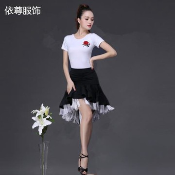 新款舞蹈裙拉丁舞裙成人女半身魚骨流蘇半身裙性感拉丁連衣裙比賽