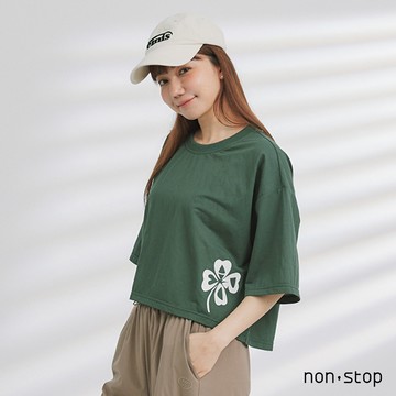 non-stop 涼感四葉草印花短版T恤-2色