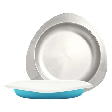 VIIDA Soufflé 抗菌不鏽鋼餐盤 304L不鏽鋼 食品級PP 食品級矽膠  寶貝藍  550ml  1組