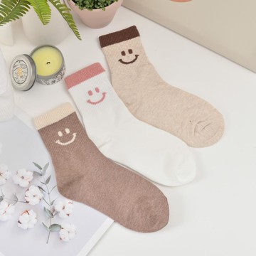韓國襪束口毛絨笑中筒襪-多色任選