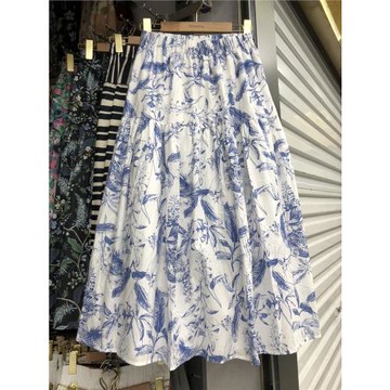 復古水墨碎花半身裙女2025年夏季新款法式高腰顯瘦氣質中長款傘裙