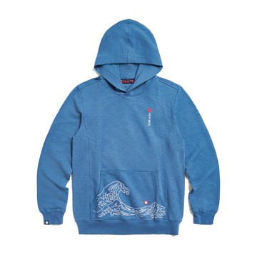 江戶勝 日系 男裝 經典海浪連帽長袖T恤(灰藍色) #上衣