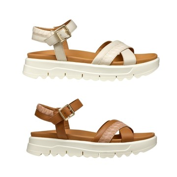 【GEOX】女鞋 休閒鞋 卡其/白 RESPIRA™ 真皮厚底繞踝露趾涼鞋 2色 新品