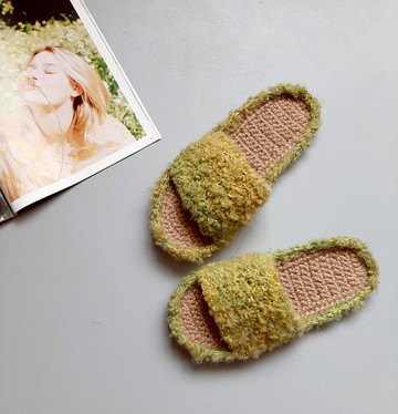 定制拖鞋新綠色室內拖鞋毛絨拖鞋女式 8 碼