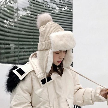 戶外保暖加厚加絨護耳毛線帽女韓版秋冬季防寒針織雷鋒帽蒙古帽子