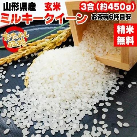 新米 お米 ポイント消化  米 送料無料 ミルキークイーン 白米 450g (3合) 令和5年産 山形県産 白米 無洗米 分づき 玄米 当日精米 真空パック メール便 ゆうパケ