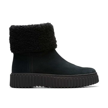 Clarks 大街頭系列- Torhill Turn毛內裡羅紋厚底餅乾靴(黑色) CLF79562B-女