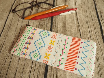 手作彩色幾何線條圖案 筆袋 眼鏡袋 餐具袋