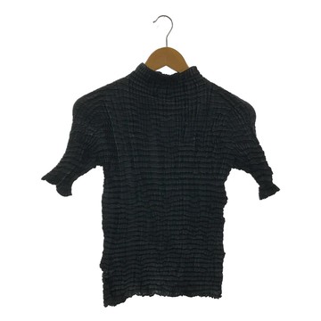 ISSEY MIYAKE  褶皺高領短袖上衣 | 中號 | 黑色 | 女款