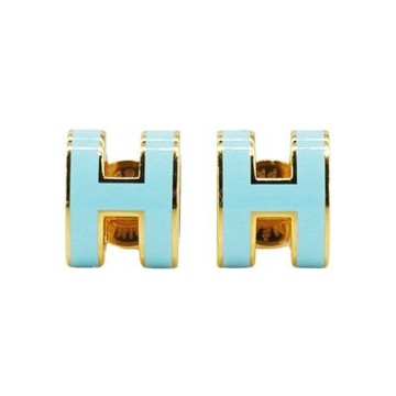 Hermes 愛馬仕 Pop H 立體簍空橢圓logo耳環-mini(暴風藍/金)