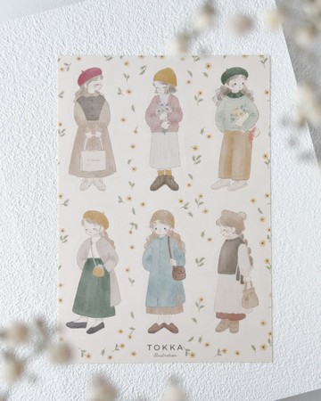 貼紙 | 身著柔和秋色調的女孩，為手帳裝飾與日記增添色彩