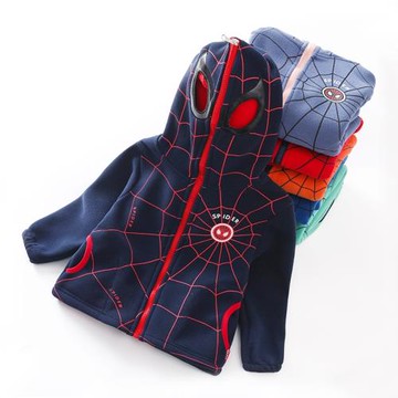 蜘蛛俠外套連帽拉鏈衫兒童搖粒絨上衣寶寶沖鋒衣保暖男女童抓絨衣