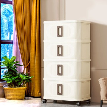 70面寬拉門式摺疊四層收納櫃-附滑輪 兩款可選 024482 70面寬 四層-透黑門片