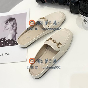 包頭半拖鞋女 外穿懶人鞋 穆勒鞋 方頭平底單鞋半托鞋子【淘夢屋】