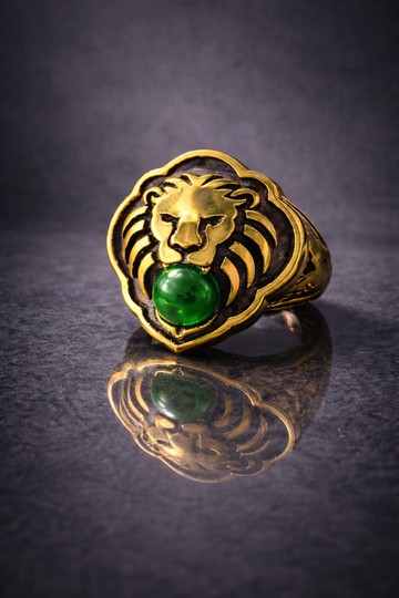 獅王含玉戒 天然碧玉 A貨 6mm 珠 925 純銀