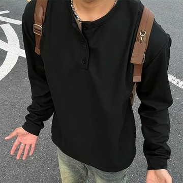 亨利領衛衣男士春秋季美式復古慵懶風保暖內搭休閑運動長袖T恤潮鑫弘-衣錦男裝