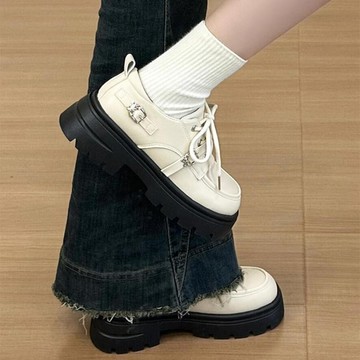 🔥台灣出貨🔥增高厚底小皮鞋女法式複古白色單鞋百搭英倫風樂福鞋 運動鞋 女鞋  樂福鞋