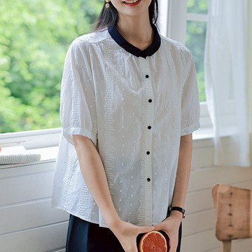 撞色領刺繡棉質襯衫332830