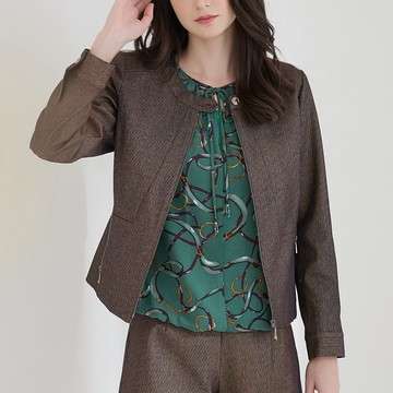 ILEY伊蕾 摩登優雅雙色紋理切線修身夾克外套(深咖色；M-XL)1224014010