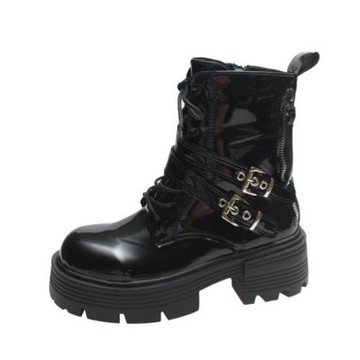 Taroko 嬉皮摩登綁帶拉鍊圓頭厚底短靴(2款可選)